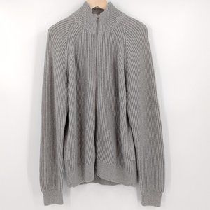 J CREW Gray Ribbed Knit Men's Long Sleeve Funnel Neck Full Zip Sweater Jacket